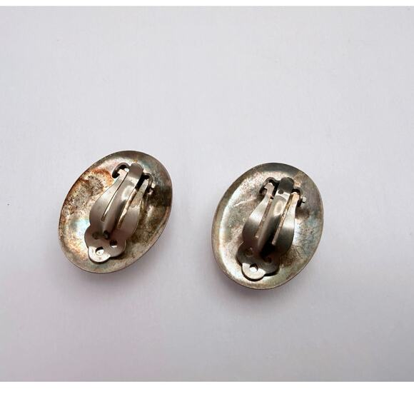 Vintage 50s Modernist Sterling Silver Studio Earrings Blue Stone - Picture 4 of 9